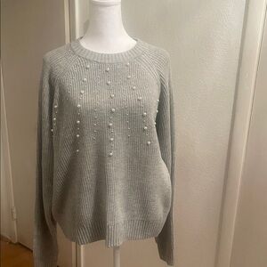 French Connection Light Gray Pearl-Studded Sweater